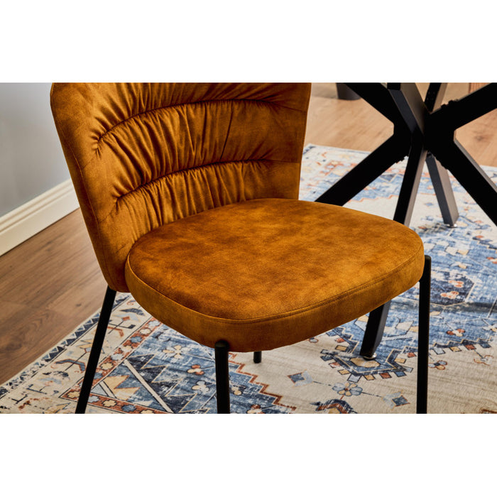 Set di 4 Sedie Jackie In Tessuto Ocra Gambe Nere In Metallo