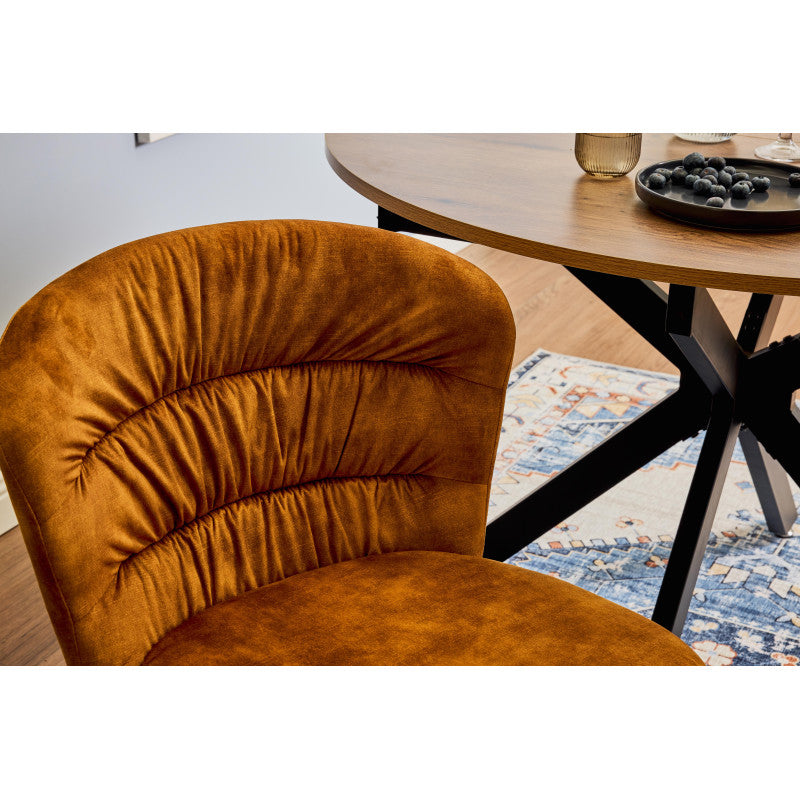 Set di 4 Sedie Jackie In Tessuto Ocra Gambe Nere In Metallo