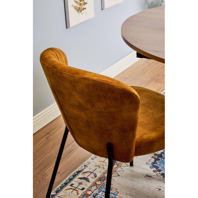 Set di 4 Sedie Jackie In Tessuto Ocra Gambe Nere In Metallo