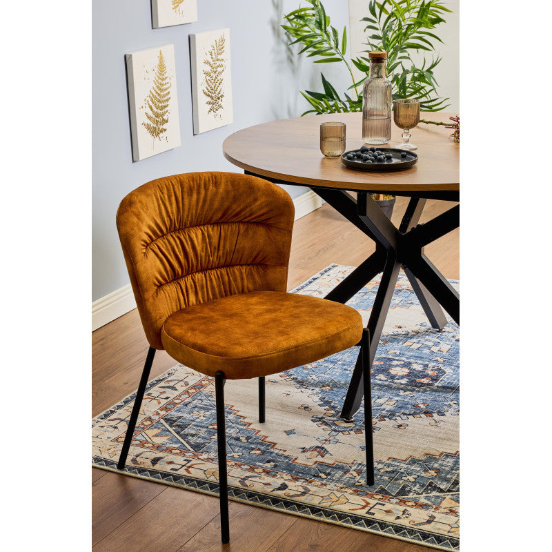 Set di 4 Sedie Jackie In Tessuto Ocra Gambe Nere In Metallo