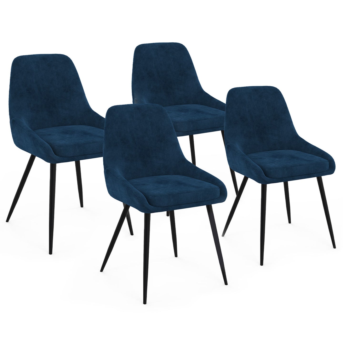IDMarket - Set di 4 sedie THALYA in velluto blu con braccioli