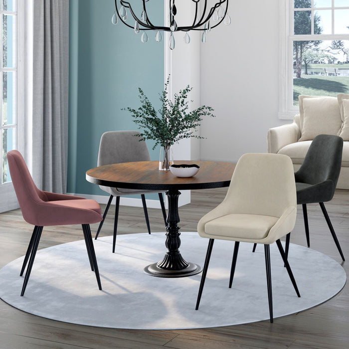 IDMarket - Set di 4 sedie THALYA in velluto misto crema, grigio chiaro, grigio scuro e rosa con braccioli