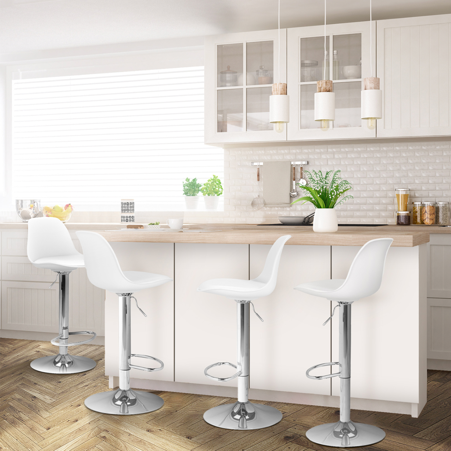 IDMarket - Set di 4 sgabelli da bar design bianco KARL