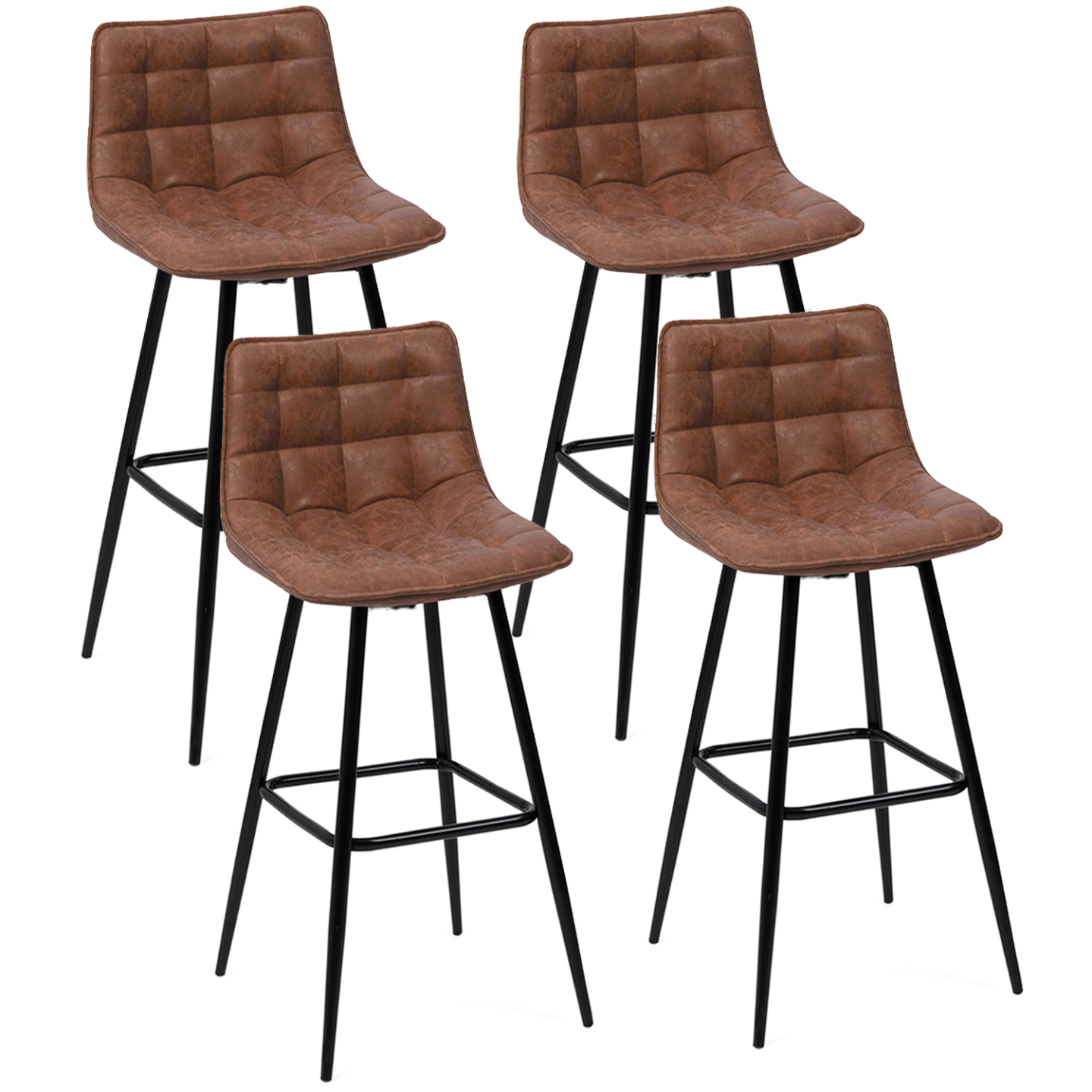 IDMarket - Set di 4 sgabelli da bar in velluto marrone vintage MADY