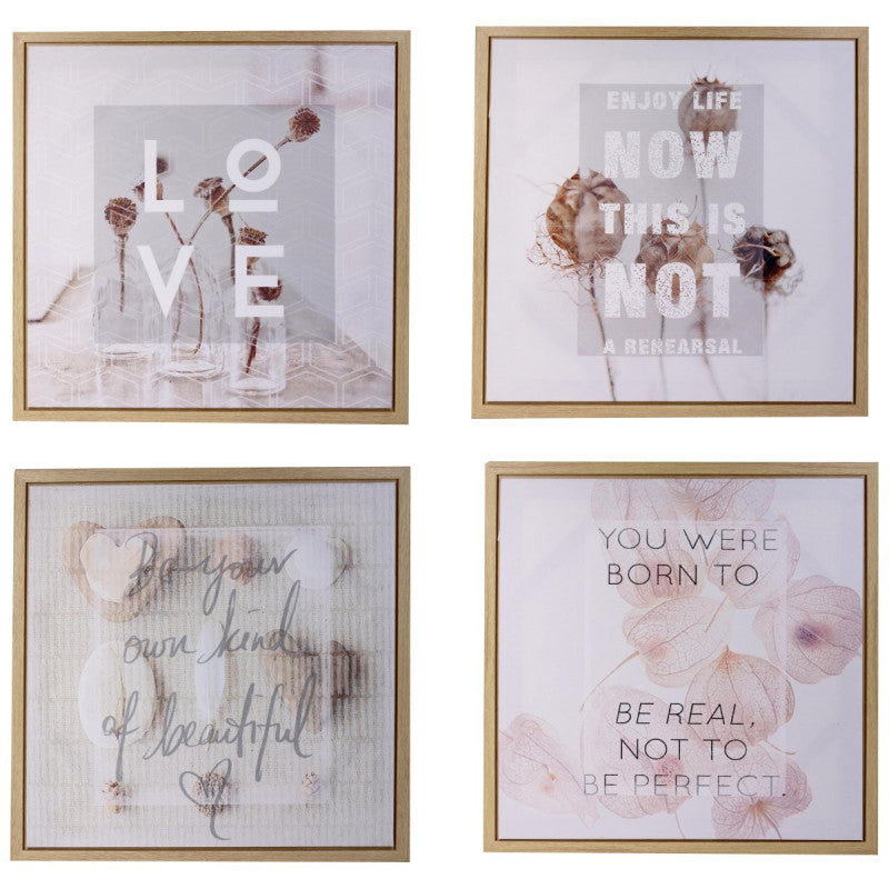 Set di 4 Stampe Su Tela 60x60 Assortiti Beige