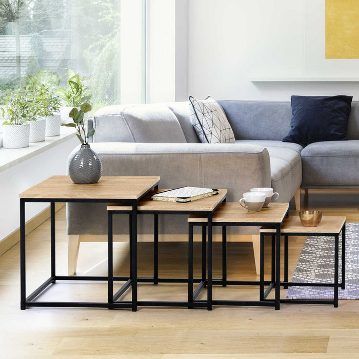 IDMarket - Set di 4 tavolini di design industriale DETROIT 35/40/45/50