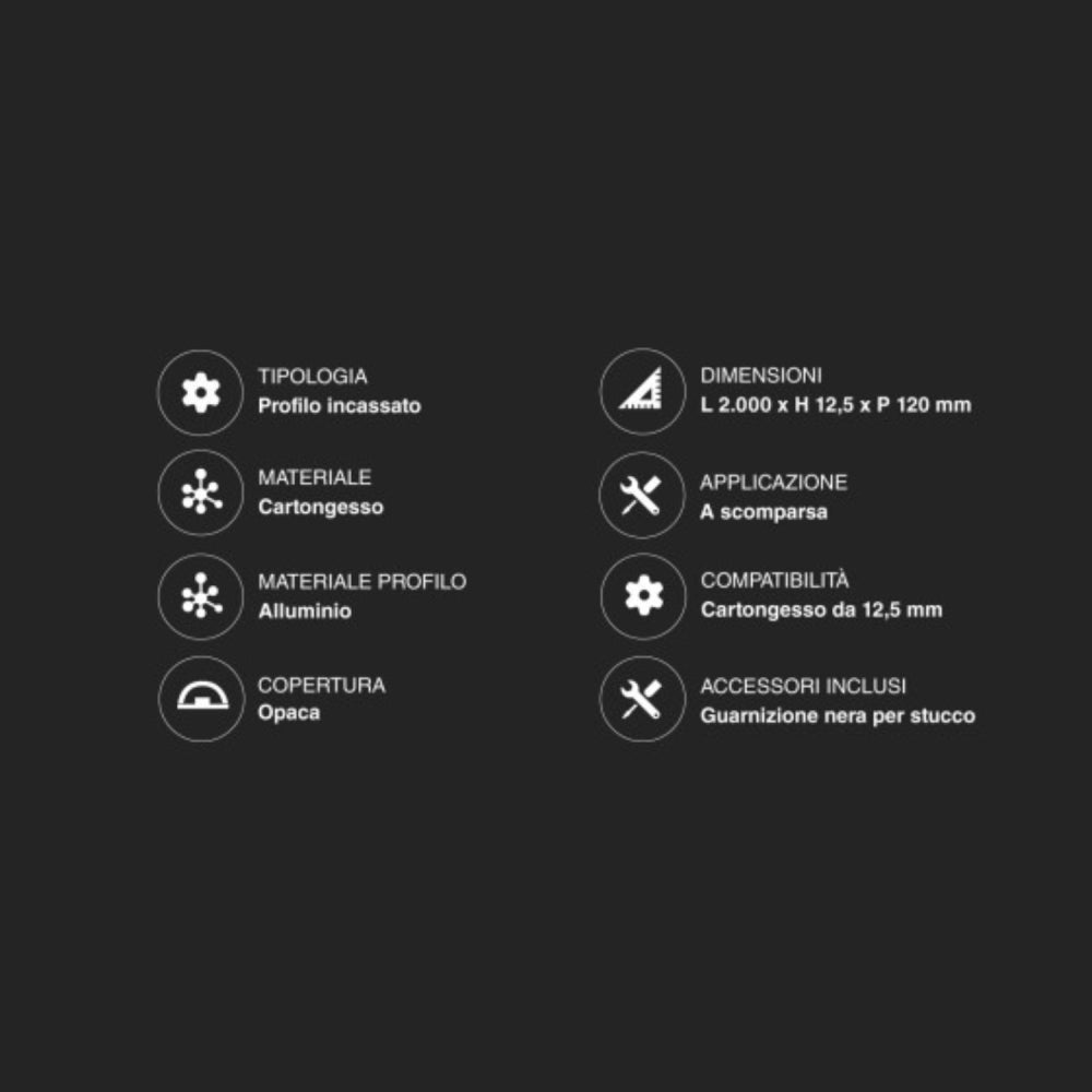 Set di 5 Profili LED da 2 Metri Integrati nel Cartongesso - Adatti a Strisce LED fino a 12,4mm