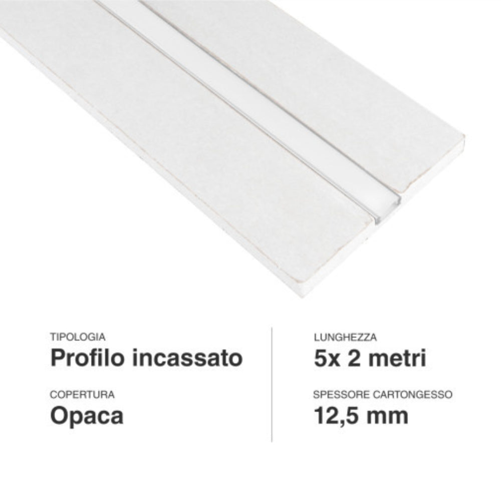 Set di 5 Profili LED da 2 Metri Integrati nel Cartongesso - Adatti a Strisce LED fino a 12,4mm