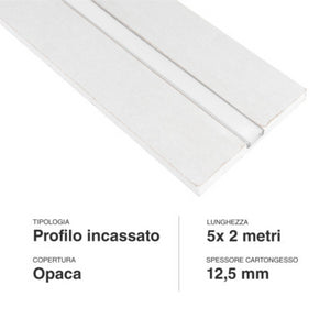 Set di 5 Profili LED da 2 Metri Integrati nel Cartongesso - Adatti a Strisce LED fino a 12,4mm
