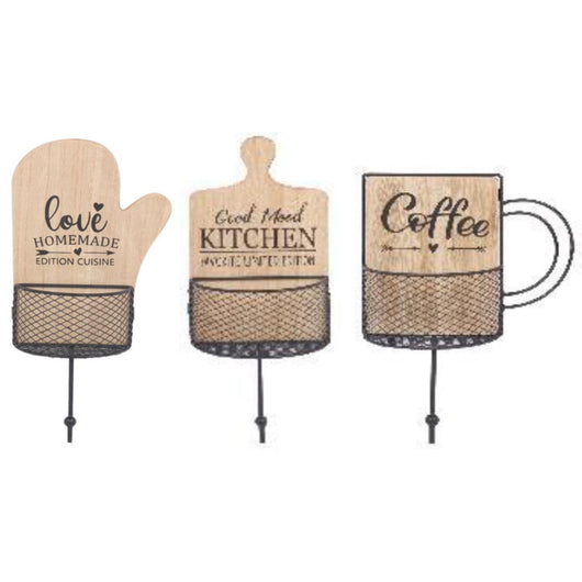 Set di 6 Appendini 1 Gancio Home Kitchen Mdf/metallo Assortiti