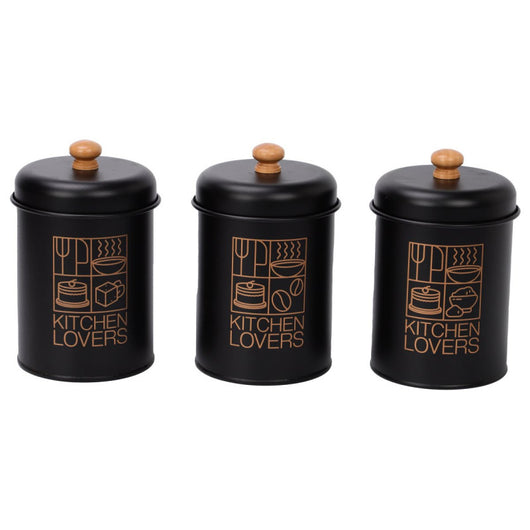 Set di 6 Barattoli Black Metal Decorazione Assortiti C c 1000 In Latta Colorata E Decorazione Oro