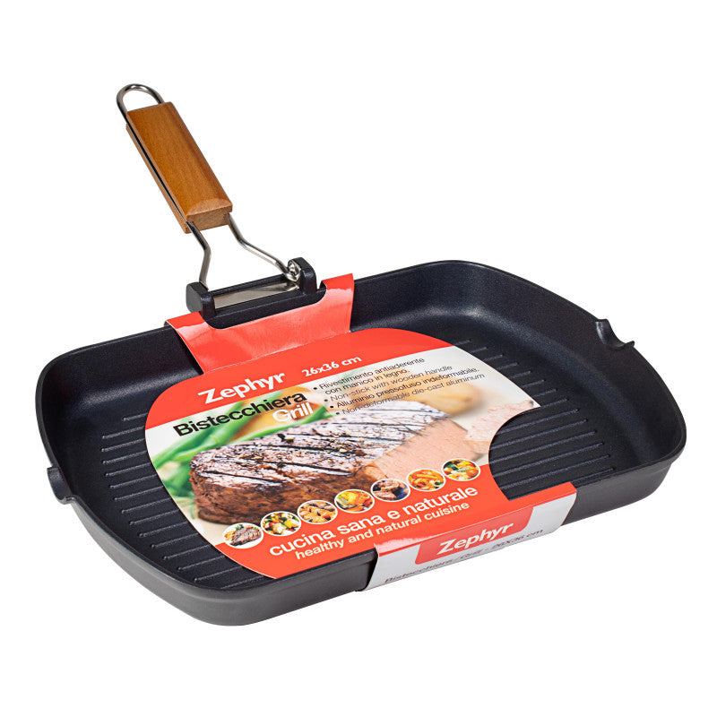 Set di 6 Bistecchiere 26x36 Cm Zephyr In Alluminio Pressofuso Con Manico Pieghevoli