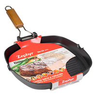 Set di 6 Bistecchiere 28x28 Cm Zephyr Alluminio Pressofuso Con Manico Pieghevole