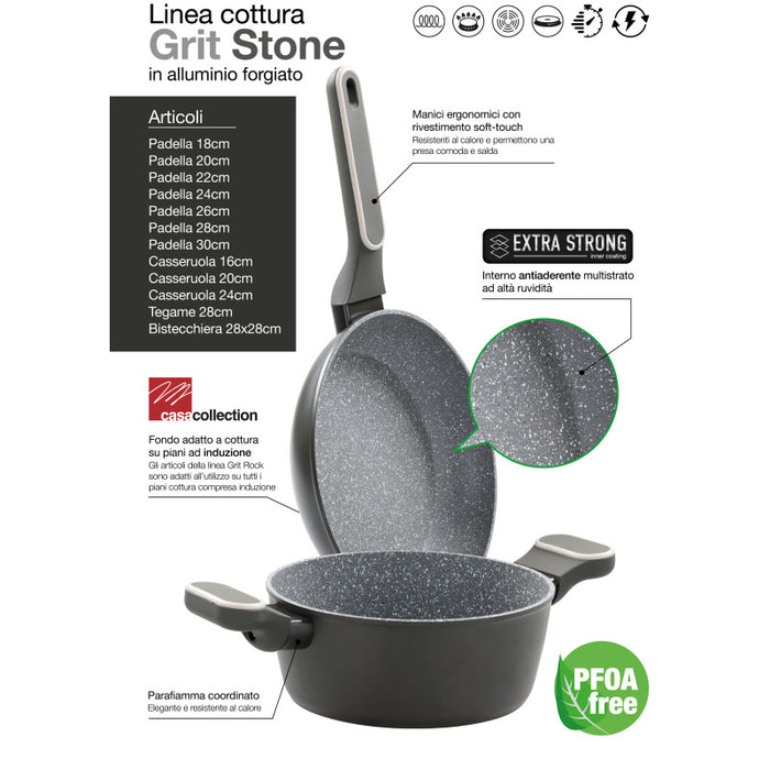 Set di 6 Casseruole Alluminio Forgiato 2m 24 Grit Stone Manico Soft Touch Fondo Induzione