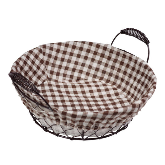 Set di 6 Cestini In Filo Con Interno In Tessuto 24x24 Cm Quadri Marroni