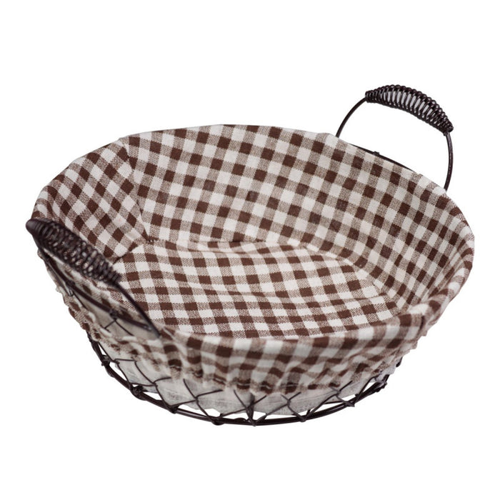 Set di 6 Cestini In Filo Con Interno In Tessuto 24x24 Cm Quadri Marroni