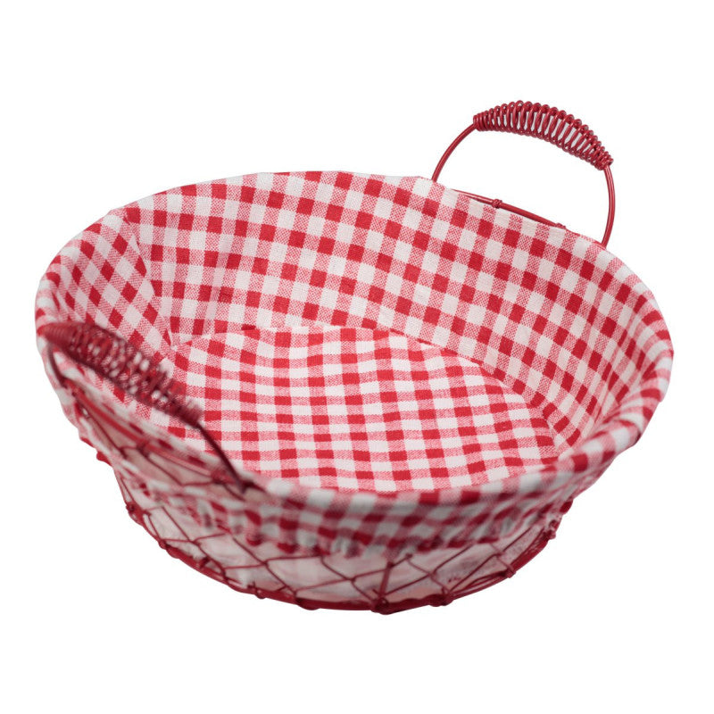 Set di 6 Cestini In Filo Con Interno In Tessuto Quadri Rossi 24x24 Cm