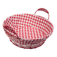 Set di 6 Cestini In Filo Con Interno In Tessuto Quadri Rossi 24x24 Cm