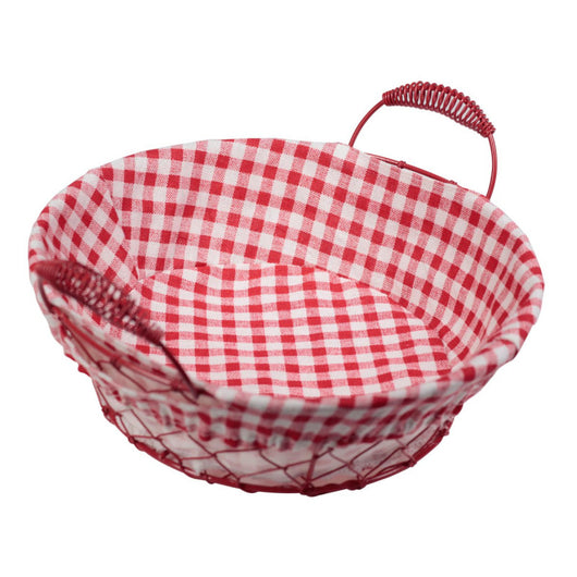 Set di 6 Cestini In Filo Con Interno In Tessuto Quadri Rossi 24x24 Cm