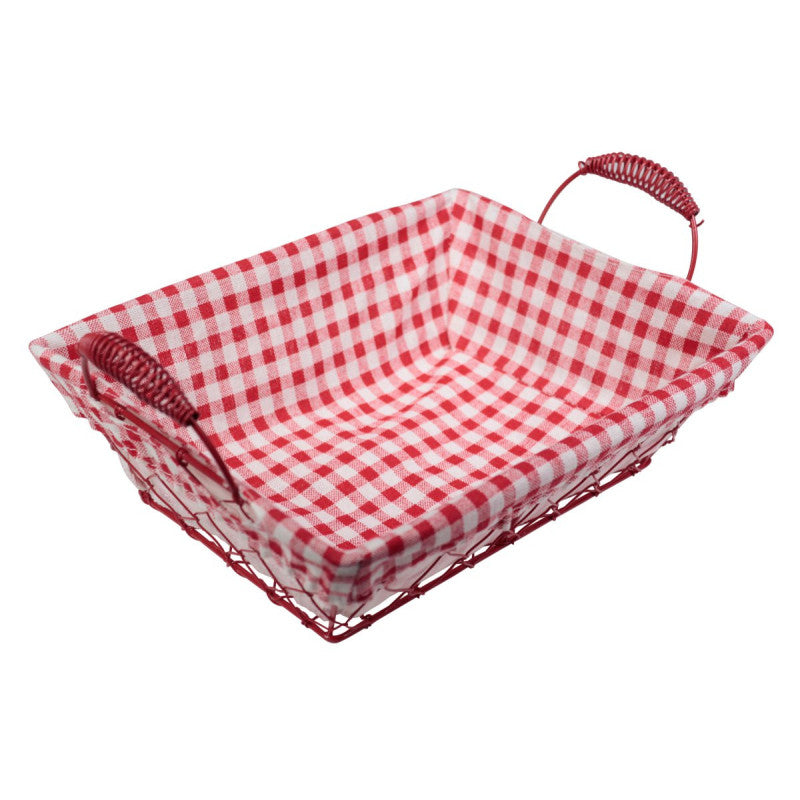 Set di 6 Cestini Rettangolare 26x19 Cm Quadri Rossi