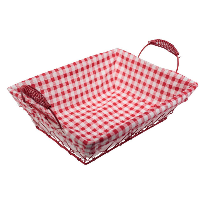 Set di 6 Cestini Rettangolare 26x19 Cm Quadri Rossi