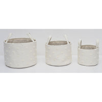 Set di 6 confezioni 3 Cesti Portatutto Tondi Con Manici Pompon Bianco