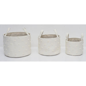 Set di 6 confezioni 3 Cesti Portatutto Tondi Con Manici Pompon Bianco