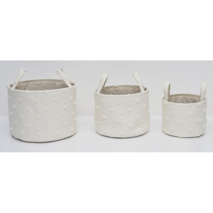 Set di 6 confezioni 3 Cesti Portatutto Tondi Con Manici Pompon Bianco