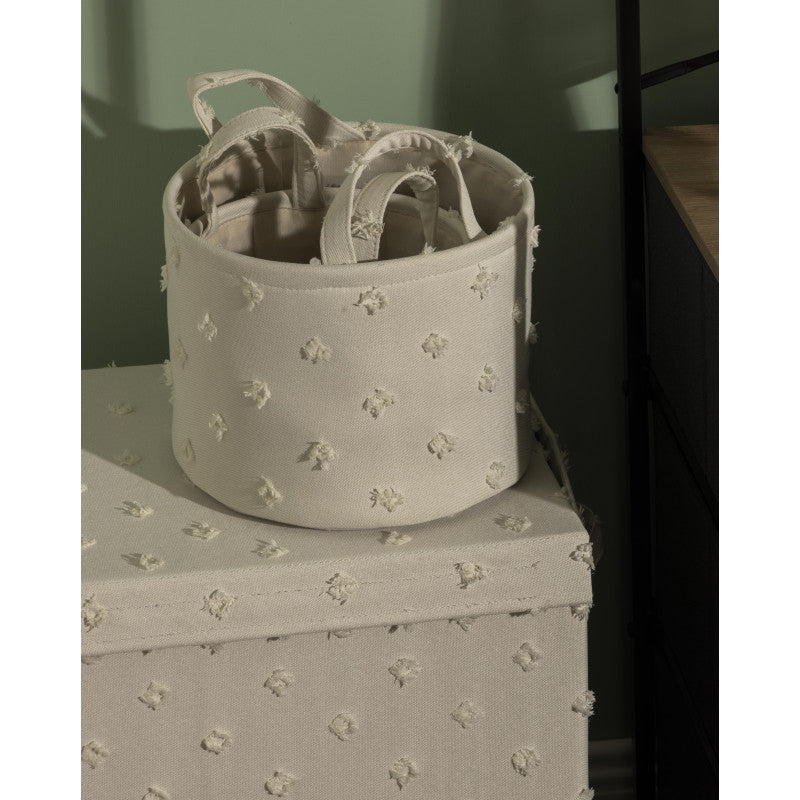 Set di 6 confezioni 3 Cesti Portatutto Tondi Con Manici Pompon Bianco