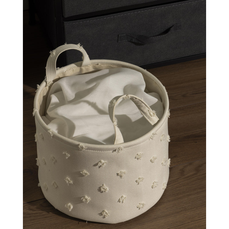 Set di 6 confezioni 3 Cesti Portatutto Tondi Con Manici Pompon Bianco