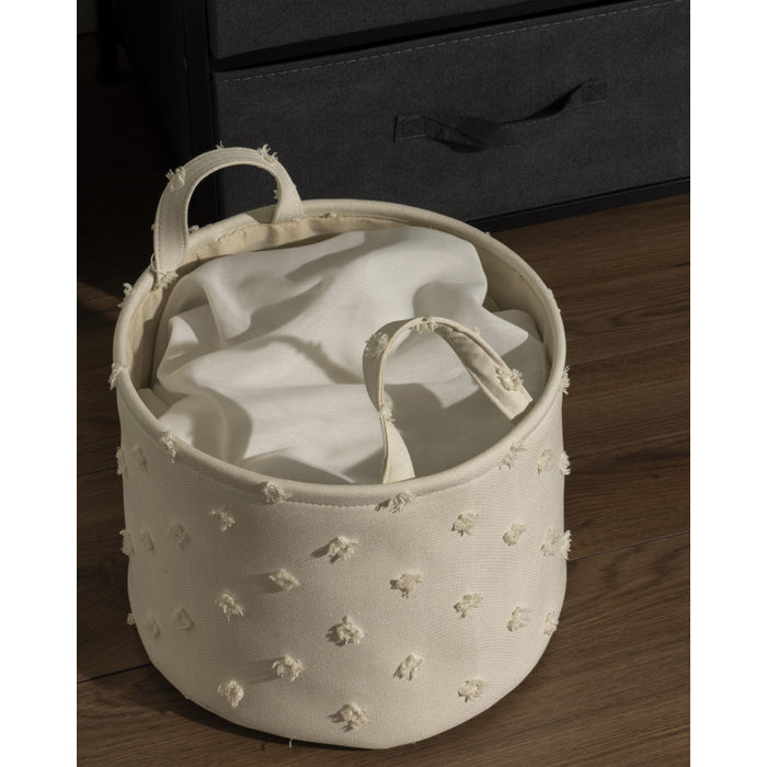 Set di 6 confezioni 3 Cesti Portatutto Tondi Con Manici Pompon Bianco