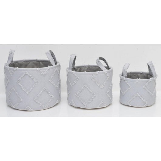 Set di 6 confezioni 3 Cesti Portatutto Tondi Con Manici Rhombus Grigio