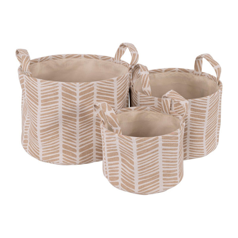 Set di 6 confezioni 3 Cesti Portatutto Tondi Con Manici Ximba Beige