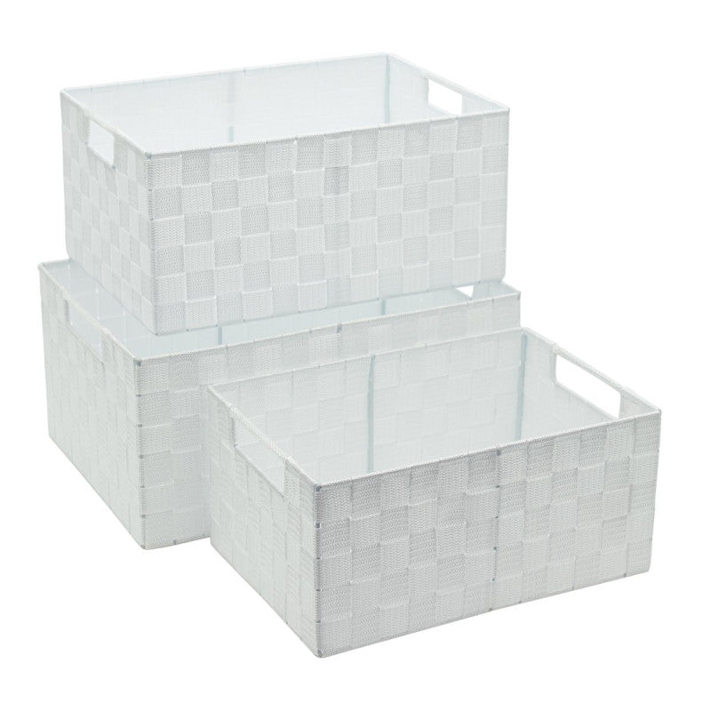 Set di 6 confezioni 3 Cestini Portatutto Rettangolari In Pp Intrecciato Twist Bianco