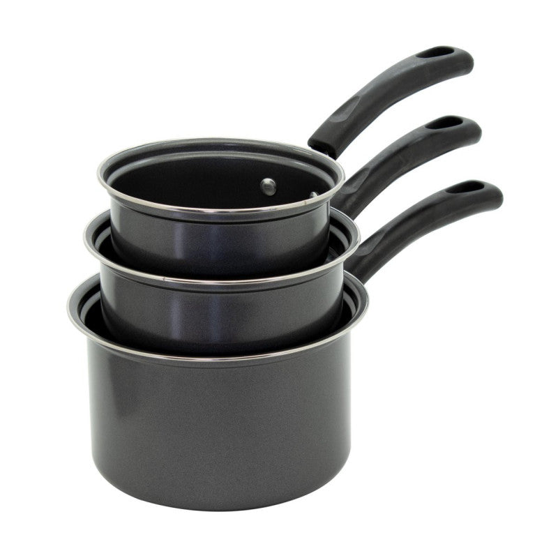 Set di 6 confezioni 3 Pezzi Casseruole 1 Manico Ø 16/18/20 Cm Grigio