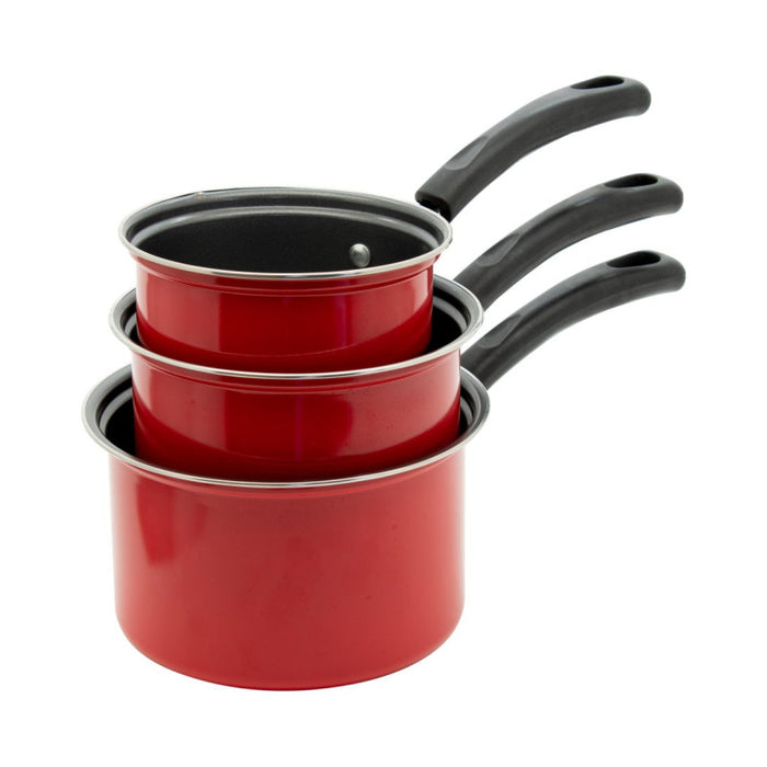 Set di 6 confezioni 3 Pezzi Casseruole 1 Manico Ø 16/18/20 Cm Rosso