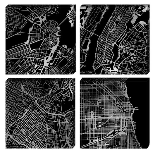 Set di 6 confezioni 4 Canvas Map 30x30