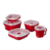 Set di 6 confezioni 5 Contenitori Micro & Freezer Rossi (2x)600 Ml-1,1 1,5 2,6 Lt