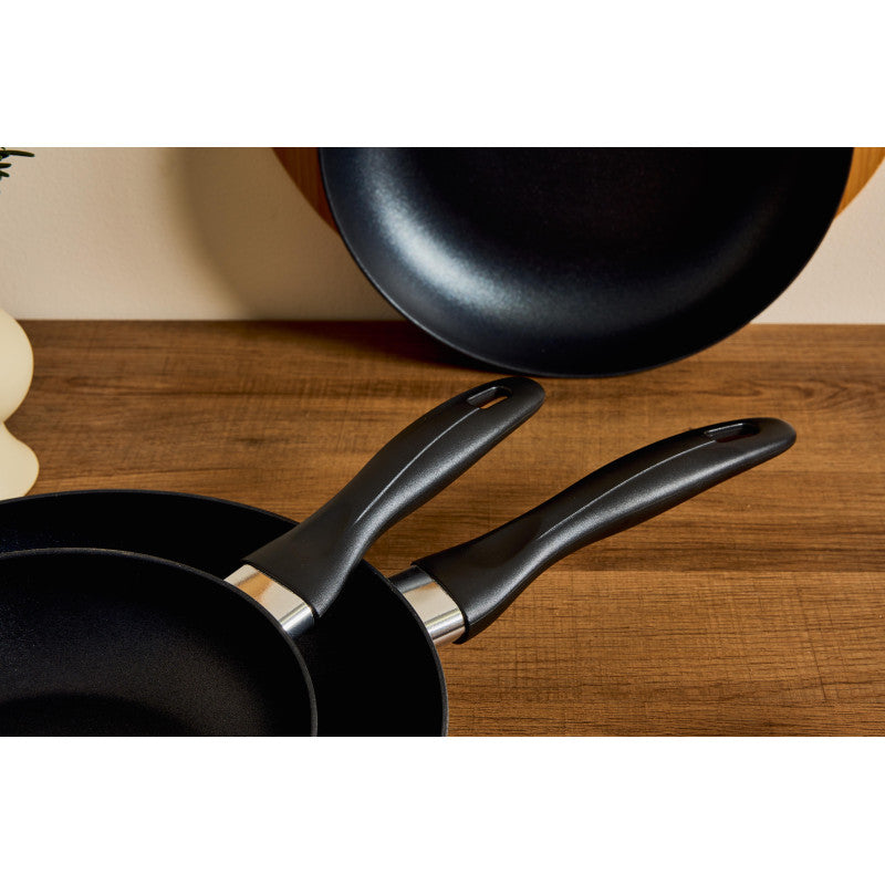 Set di 6 Padelle Alluminio Stampato Cm30 Medua Grigio Fondo Induzione Manico Bakelite