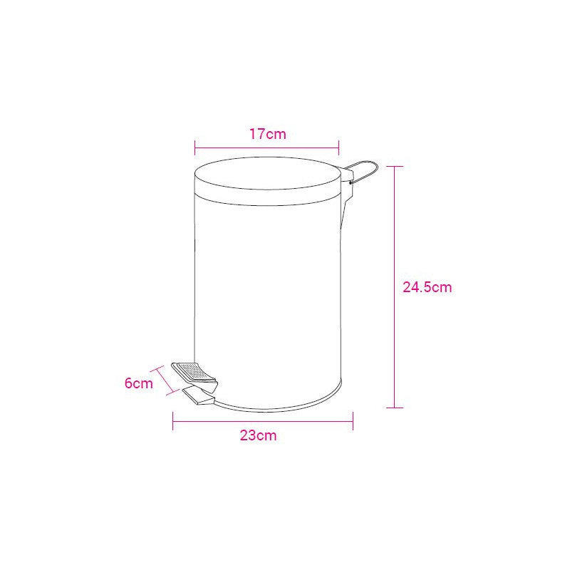 Set di 6 Porta Rifiuti A Pedale 3lit Nero Con Chiusura Soft