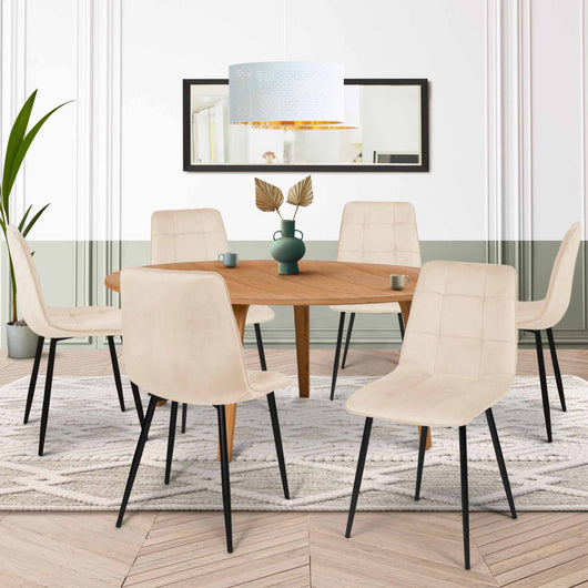 IDMarket - Set di 6 sedie da pranzo MILA in velluto beige