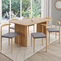 IDMarket - Set di 6 sedie da pranzo NOE in finto legno con sedute in tessuto grigio chiaro