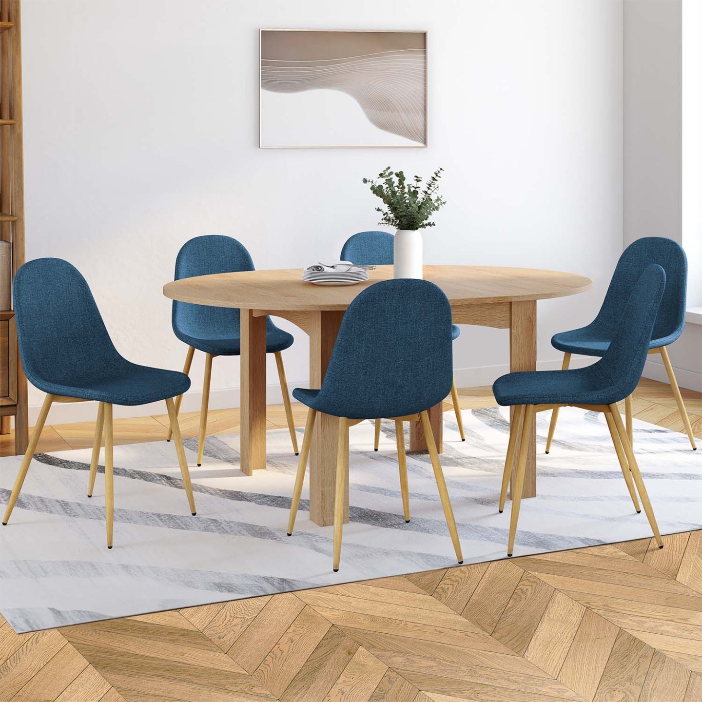 IDMarket - Set di 6 sedie da pranzo scandinave DAPHNE in tessuto blu anatra