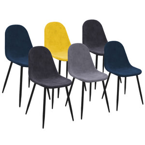 IDMarket - Set di 6 sedie DALI in velluto misto blu, grigio scuro, grigio chiaro e giallo