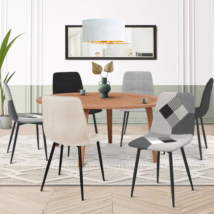 IDMarket - Set di 6 sedie MILA in velluto grigio scuro, grigio chiaro, beige e nero e patchwork nero, grigio e bianco x2 per la sala da pra