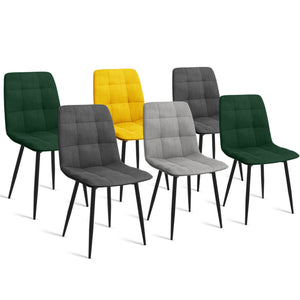 IDMarket - Set di 6 sedie MILA in velluto misto verde x2, grigio scuro x2, grigio chiaro, giallo