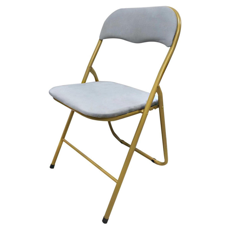 Set di 6 Sedie Pieghevole Cynthia In Velluto Grigio E Struttura Oro