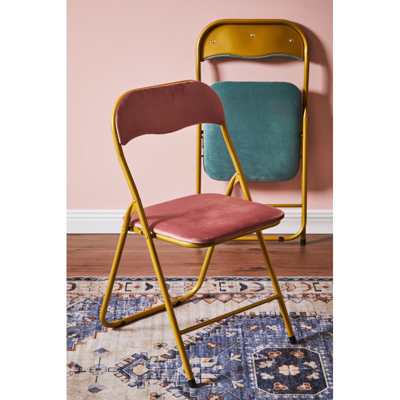 Set di 6 Sedie Pieghevole Cynthia In Velluto Rosa E Struttura Oro