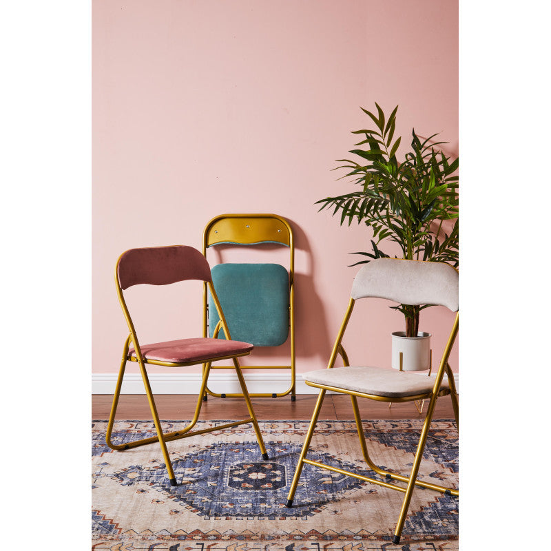 Set di 6 Sedie Pieghevole Cynthia In Velluto Verde Acqua E Struttura Oro