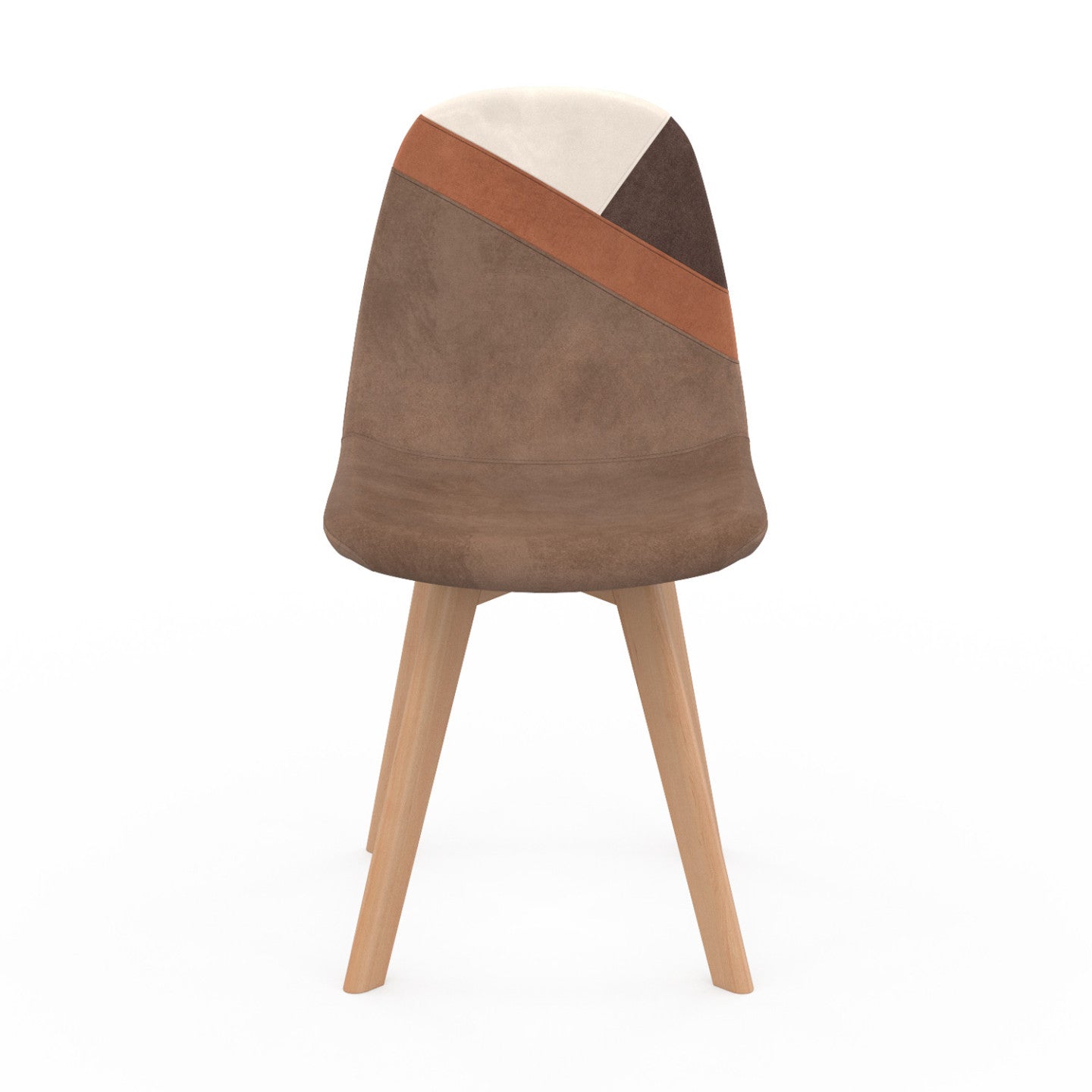 IDMarket - Set di 6 sedie scandinave SARA beige e bianche con velluto patchwork marrone e beige